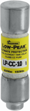 Current-Limiting Time-Delay Fuse, 10 A, Dual, Ferrule End x Ferrule End, 200 kAIC at 600 V