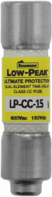 Current-limiting Time-Delay Fuse, 15 A, Dual, 1.5 Inch, Melamine Tube, Rejection Style