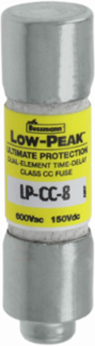 Current-Limiting Time-Delay Fuse, 8 A, Dual, Ferrule End x Ferrule End, 20 kAIC at 150 Vdc