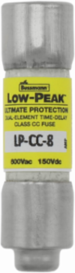 Current-Limiting Time-Delay Fuse, 8 A, Dual, Ferrule End x Ferrule End, 20 kAIC at 150 Vdc