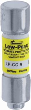 Current-Limiting Time-Delay Fuse, 9 A, Dual, Ferrule End x Ferrule End, 600 Vac, 150 Vdc