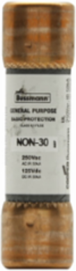 Eaton Bussmann series NON fuse, Supplemental one-time fuse, Non current limiting, Light duty circuit locations, 12 A, Class H, Non-indicating, Ferrule end x ferrule end, 50 kAIC at 250 Vac,50 kAIC at 125 Vdc, Standard, 10, 250 V