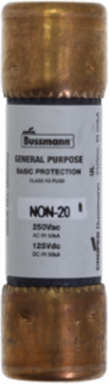 Supplemental Non-Current Limiting Fuse, 20 A, Class H, Ferrule End x Ferrule End