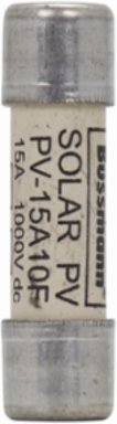 Photovoltaic Fuse 15A, 1000 Vdc, 50 kAIC, Ferrule End, Ceramic Body