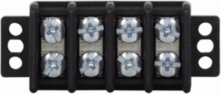 Panel Mount Terminal Block Connector, 8-Pole, 45A, 600V, Black, Double Row Barrier