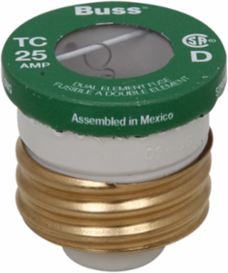 Plug Fuse 25A Time Delay Edison Base 1.16 Inch Diameter 125V Rating
