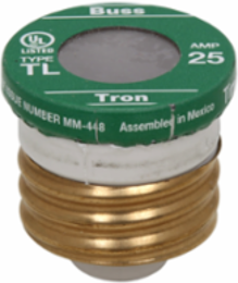25A Time Delay Plug Fuse, 125V, 2.4 Inch Length, 1.3 Inch Height