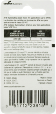 Automotive Fuse Holder, Fast Acting, 10A, 32Vdc, 0.43 Inch Length, Value Pack 10