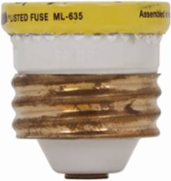 Eaton Bussmann series W plug fuse, plug fuse, fast acting, 12 A, 125 Vac, 10 kAIC (RMS Symmetrical) interrupt rating, 10 kA short circuit rating, plastic body, brass thread, edison base, 0.81 in diameter