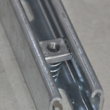 Strut Nut with Spring, Channel Type A, Steel, EG, 3/8" Rod