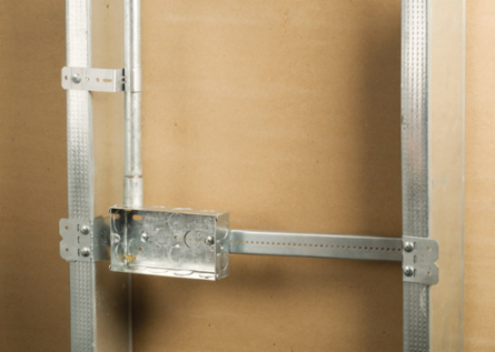 Telescoping box bracket 15 3/4"–25" stud space 1 1/2", 2 1/8", 2 1/2" box depth