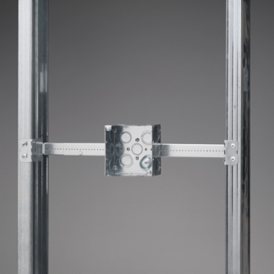 Telescoping box bracket 15 3/4"–25" stud space 1 1/2", 2 1/8", 2 1/2" box depth