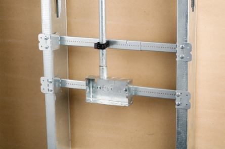 Telescoping box bracket 15 3/4"–25" stud space 1 1/2", 2 1/8", 2 1/2" box depth
