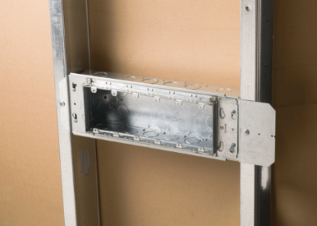 Telescoping rigid box support, 16"–24" stud spacing