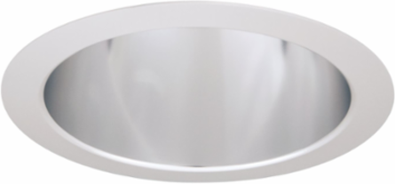 6" conical Reflector, wide 65 degree beam angle, Specular clear, Polished flange