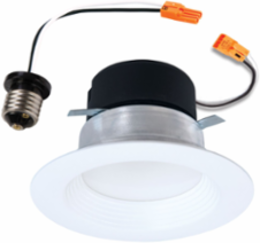 4-inch Recessed Baffle LED Trim, 650 lumens, 90+ CRI, field selectable CCT: 2700K, 3000K, 3500K, 4000K, 5000K. Matte White, recyclable.