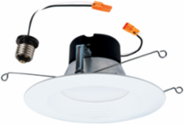 5/6 inch LED retrofit module with baffle trim, 750 lumen. 90+ CRI, field selectable CCT: 2700K, 3000K, 3500K, 4000K, 5000K. Matte White. Recyclable.