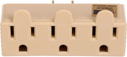 Three Outlet Tap, 15A, 125V, NEMA 5-15R, Ivory, Thermoplastic