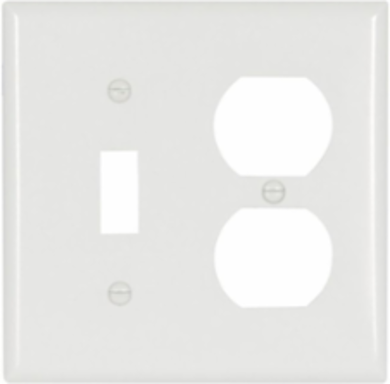 Combination Wallplate, Toggle and Duplex Receptacle, 2-Gang, Standard, Thermoset, White