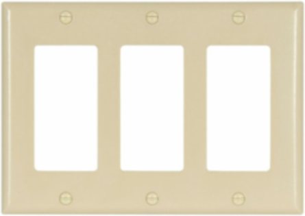 Decorator / GFCI Wallplate, 3-Gang, Standard, Decorator Cutout, Ivory, Thermoset