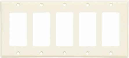 Decorator / GFCI Wallplate, 5-Gang, Standard, Decorator Cutout, Light Almond, Thermoset