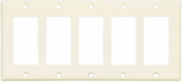 Decorator / GFCI Wallplate, 5-Gang, Standard, Decorator Cutout, Light Almond, Thermoset