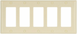 Decorator / GFCI Wallplate, 5-Gang, Standard, Decorator Cutout, Ivory, Thermoset