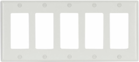 Decorator / GFCI Wallplate, 5-Gang, Standard, Decorator Cutout, White, Thermoset