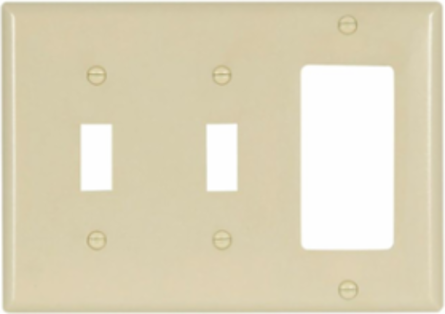 Combination Wallplate, 3-Gang, Toggle/Toggle/Decorator, Standard, Thermoset, Ivory