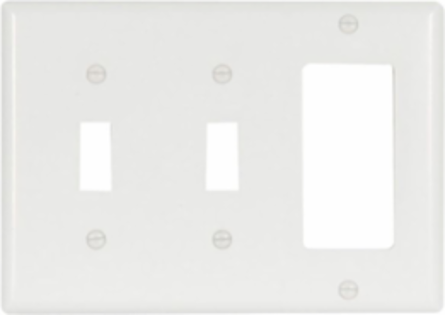 Combination Wallplate, 3-Gang, Toggle/Toggle/Decorator, Standard, Thermoset, White