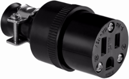 Eaton straight blade connector , #18-10 AWG, 15A, Commercial, 125V, Back wire, Black, Brass, Thermoplastic, 5-15P, Two-pole, three-wire, non grounding, Screw, Thermoplastic rubber, ED Box