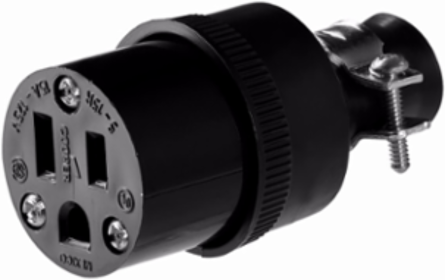 Eaton straight blade connector , #18-10 AWG, 15A, Commercial, 125V, Back wire, Black, Brass, Thermoplastic, 5-15P, Two-pole, three-wire, non grounding, Screw, Thermoplastic rubber, ED Box