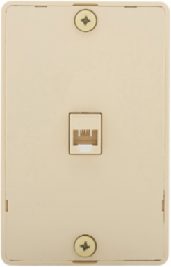 Telephone Jack Wallplate with Connector, 4-Conductor, Surface Mount, Ivory