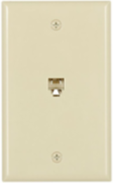 Eaton Wallplate with connector, 4-conductor jack, Commercial, residential telephone, Flush, box, Ivory, Data/Voice modular jack, Type 625B4 screw terminals, Thermoplastic elastomer (TPE), Standard, Type 625B4