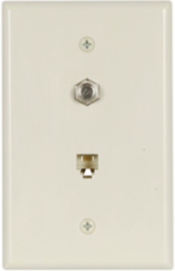 Telephone Jack and Coaxial Adapter Wallplate, 4-Conductor, Mid-Size, Surface Mount, Light Almond