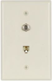 Telephone Jack and Coaxial Adapter Wallplate, 4-Conductor, Mid-Size, Surface Mount, Light Almond
