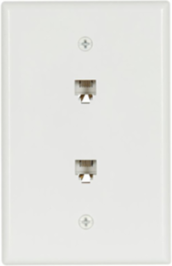 Telephone Jack Wallplate with Connector, Dual 4-Conductor, Flush Mount, Mid-Size, White