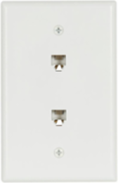 Telephone Jack Wallplate with Connector, Dual 4-Conductor, Flush Mount, Mid-Size, White
