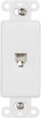 Telephone Jack Decorator Insert, 4-Conductor, RJ11/RJ14, Surface Mount, White