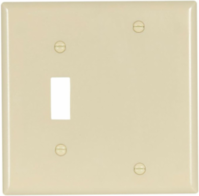Combination Wallplate, 2-Gang, Toggle/Blank, Thermoset, Ivory, 10% Deep