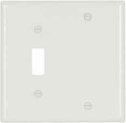 Combination Wallplate, 2-Gang, Toggle/Blank, Thermoset, White, 10% Deep