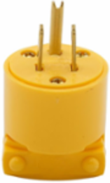 Eaton Arrow Hart straight blade plug, #18-12 AWG, 15A, 125V, Back wire, Yellow, Brass, Vinyl, 5-15P, Two-pole, Three-wire, Screw, Vinyl,
