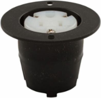 Straight Blade Flanged Outlet, NEMA 5-15R, 15A, 125V, #10-14 AWG, Nylon, Black/White