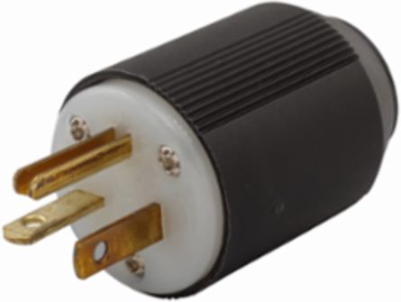Eaton Arrow Hart auto grip straight blade plug, #16-12 AWG, 20A, Industrial, 125V, Back wire, Black and white, Brass, Nylon, 5-20P, Two-pole, three-wire, grounding, Screw, Nylon, Core pack