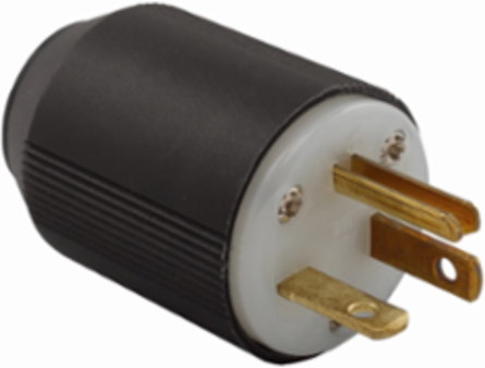 Eaton Arrow Hart auto grip straight blade plug, #16-12 AWG, 20A, Industrial, 125V, Back wire, Black and white, Brass, Nylon, 5-20P, Two-pole, three-wire, grounding, Screw, Nylon, Core pack