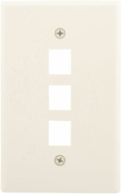 Eaton Modular wallplate, 3 Port Modular, MidSize LA, Application- Commercial and residential communications, Flush Mount, Light almond, Thermoplastic elastomer (TPE), 0° to 40°C, Used with 110 style modular jacks, adapters, inserts