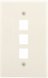 Eaton Modular wallplate, 3 Port Modular, MidSize LA, Application- Commercial and residential communications, Flush Mount, Light almond, Thermoplastic elastomer (TPE), 0° to 40°C, Used with 110 style modular jacks, adapters, inserts