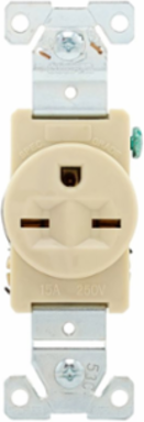 Single Receptacle, Extra Heavy-Duty Industrial, 15A, 250V, NEMA 6-15R, Ivory