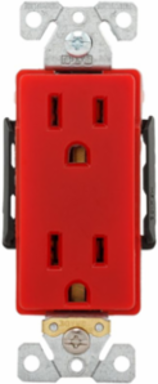 Decorator Duplex Receptacle, 15A, 125V, NEMA 5-15R, Red, Glass-Filled Nylon
