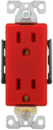 Decorator Duplex Receptacle, 15A, 125V, NEMA 5-15R, Red, Glass-Filled Nylon
